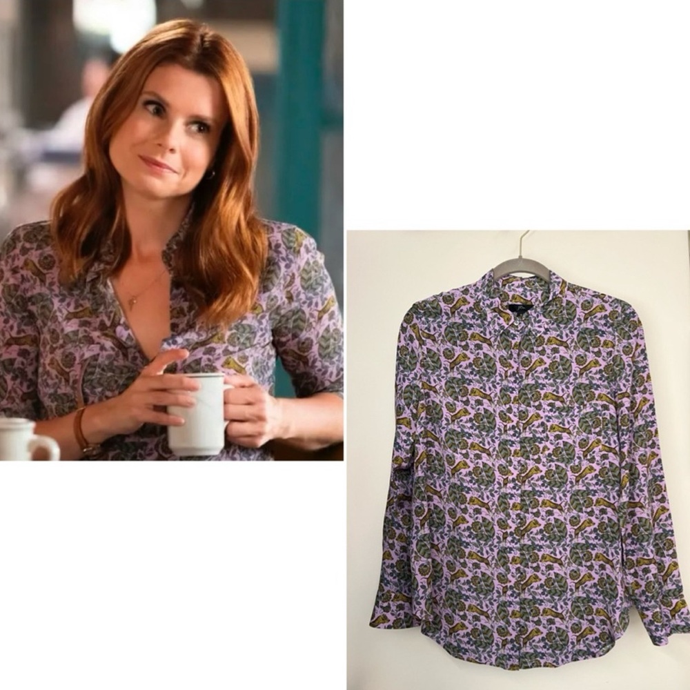J. Crew Lavender Floral Button-Up Blouse
